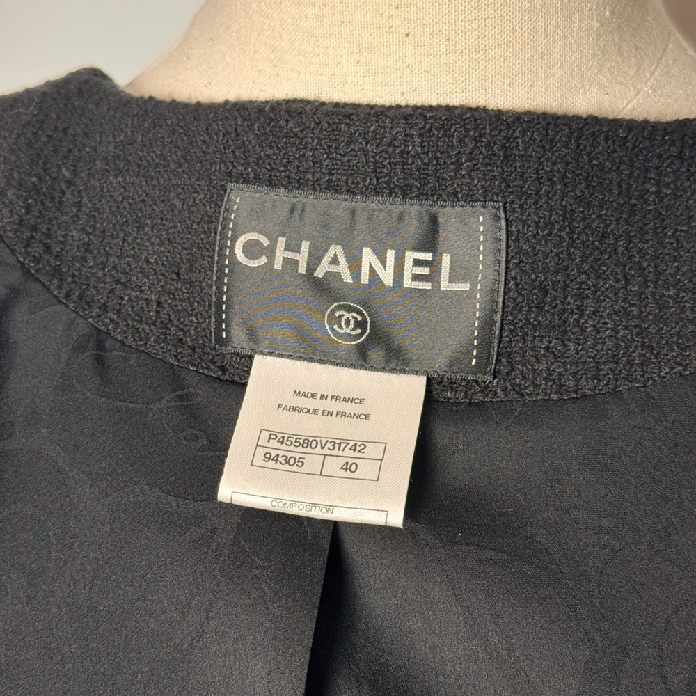 Chanel 2013 Black Cotton Tweed 3/4 Sleeve Jacket – Size 40 - Picture 12 of 15